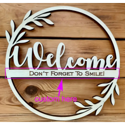 Customizable Wooden Welcome Sign - 30.0cm Circular Doorplate with Personalized Text &amp; Leafy Wreath Design for Home &amp; Friendship