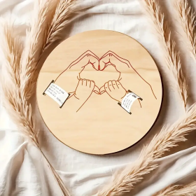 Wooden Birth Bracelet Keepsake - Engraved Round Plaque, Perfect Family Souvenir