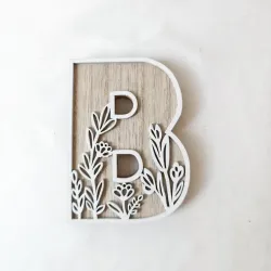 1pc Floral Carved Wooden Letter, Rustic Wood Alphabet Wall Decor - B