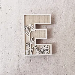 1pc Floral Carved Wooden Letter, Rustic Wood Alphabet Wall Decor - E