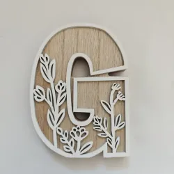 1pc Floral Carved Wooden Letter, Rustic Wood Alphabet Wall Decor - G