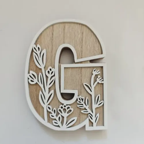 1pc Floral Carved Wooden Letter, Rustic Wood Alphabet Wall Decor - G