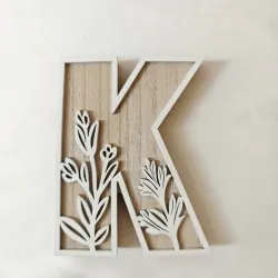 1pc Floral Carved Wooden Letter, Rustic Wood Alphabet Wall Decor - K
