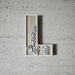 1pc Floral Carved Wooden Letter, Rustic Wood Alphabet Wall Decor - L