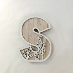 1pc Floral Carved Wooden Letter, Rustic Wood Alphabet Wall Decor - S