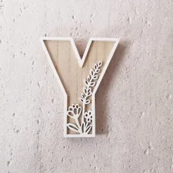 1pc Floral Carved Wooden Letter, Rustic Wood Alphabet Wall Decor - Y