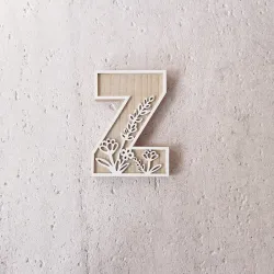 1pc Floral Carved Wooden Letter, Rustic Wood Alphabet Wall Decor - Z