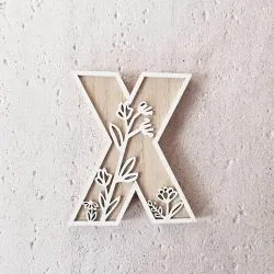 1pc Floral Carved Wooden Letter, Rustic Wood Alphabet Wall Decor - X