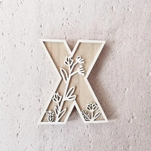 1pc Floral Carved Wooden Letter, Rustic Wood Alphabet Wall Decor - X
